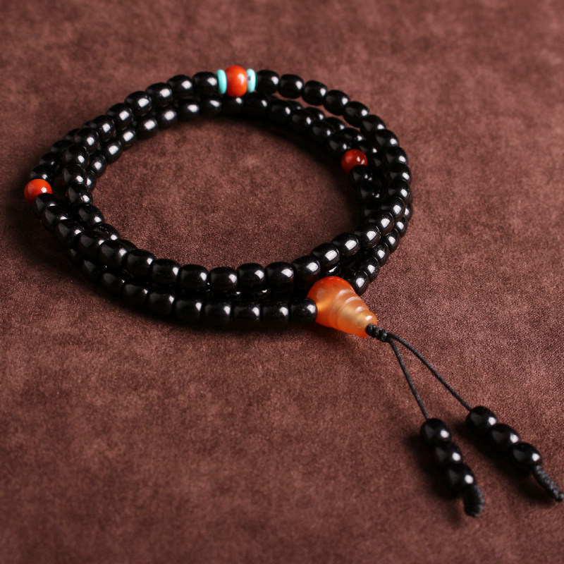 天然印尼老料椰蒂桶珠佛珠108颗手串南红绿松石配饰手链手串项链