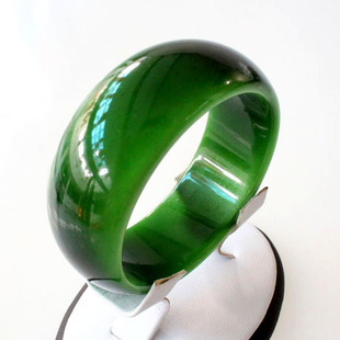 勤奋绿色猫眼石人造水晶手镯复古光亮面清新女士手镯宽版型