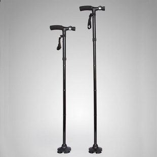 时尚折叠带灯铝合金拐杖老人四脚手杖多功能伸缩拐杖老人助行器