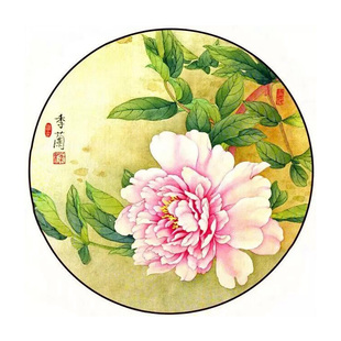 苏绣diy套件牡丹花花草图圆形画客厅画装饰画苏绣送教程非十字绣