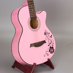 正品guitarist 粉色民谣吉他40寸 木吉他初学者男女专用练习jita