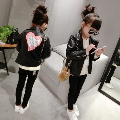 童装女童 angelababy明星同款 甜蜜爱心 美妞机车皮衣 儿童外套