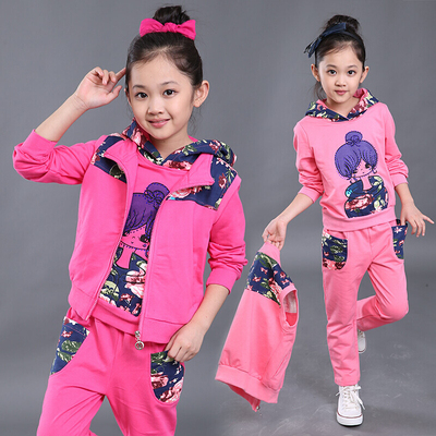 儿童秋季新款小女孩三件套女童长袖运动套装2015韩版春秋时尚服装