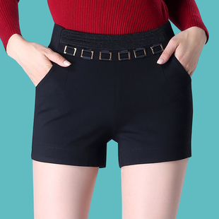 春秋季新款休闲短裤女简约中高腰松紧腰女士短裤春大码显瘦靴裤子