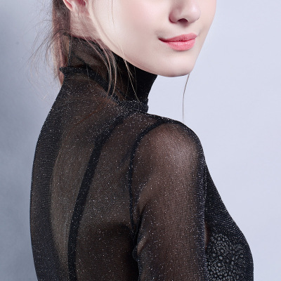 网状上衣女黑纱透视镂空夏沙衣服薄纱罩衫透明网纱打底衫纱网上衣