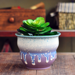 景德镇陶瓷花盆 流釉彩釉盆手工拉胚 多肉花盆 花盆批发 口径15cm