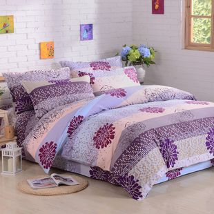包邮热卖新品时尚大花紫条床单纯棉床笠枕套被单被套单件三四件套