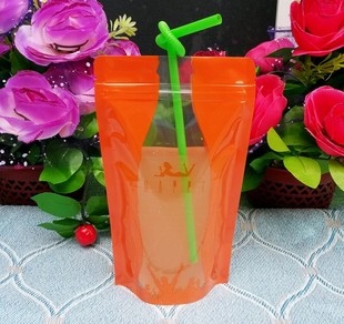 12*20橙色透明液体可乐袋子 奶茶饮料密实自封袋 塑料平口包装袋