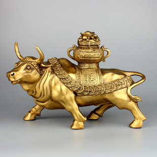 摆件 铜源阁 铜聚宝盆牛金牛风水摆件商务礼品十二生肖牛 纯铜牛摆件