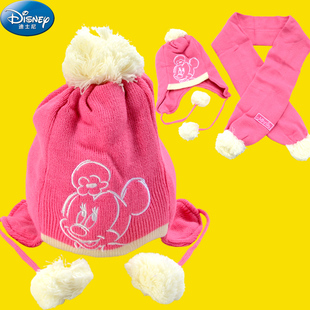 丽婴房 女宝婴儿米妮保暖毛线帽子围巾套装 迪士尼宝宝