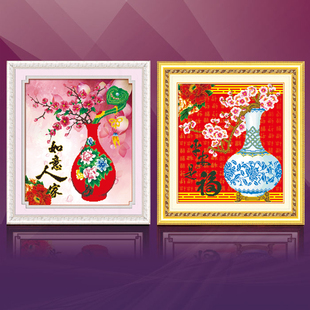 十字绣 5d钻石十字绣 福在平安钟钻石画花瓶十字绣 十字绣如意人家