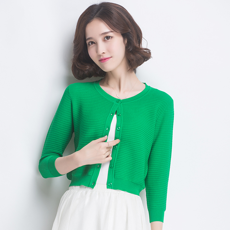 春夏短款女外搭冰丝小开衫外套修身显瘦百搭圆领时尚披肩针织衫潮