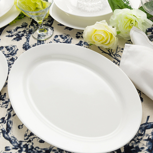 唐山一级骨质瓷鱼盘纯白健康无铅礼品餐具12英寸椭圆形陶瓷大盘子