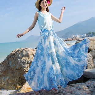 拖地半身长裙沙滩度假半身裙春夏波西米亚8米大摆雪纺纱裙仙女裙
