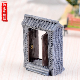diy手工 沙盘模型微景观装饰 青砖瓦面大门(开门) 装饰摆件 1个