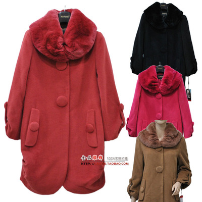 乡奴ns608t8034 新款獭兔毛领羊绒大衣休闲版 专柜正品