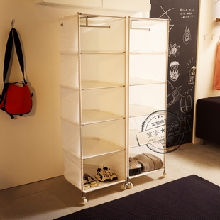 3温馨宜家ikeaps衣橱简易衣柜可移动储物柜带脚轮可折叠钢架