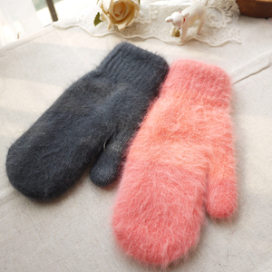 韩版新款手套女冬可爱长兔毛加厚加绒男士羊毛连指手套情侣